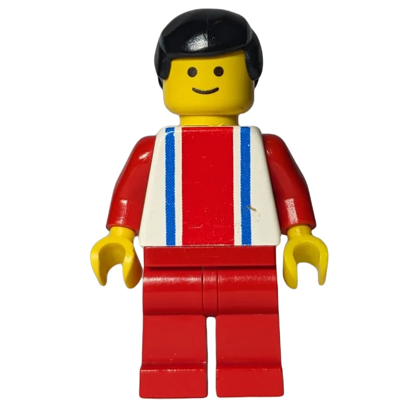 Man, White Top with Large Red Stripe and 2 Bl… — minifigurine LEGO | Brick Broker
