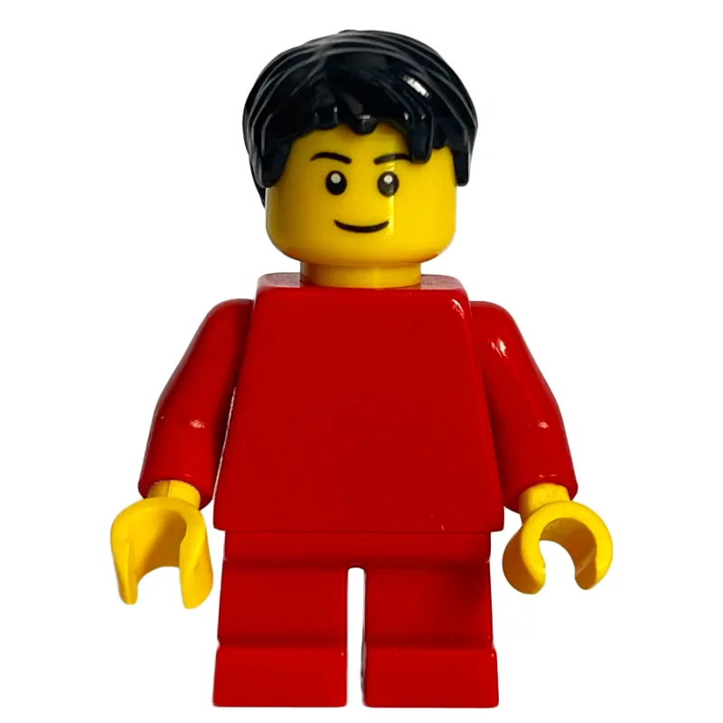 Boy, Plain Red Torso, Short Red Legs, Black H… — minifigurine LEGO | Brick Broker