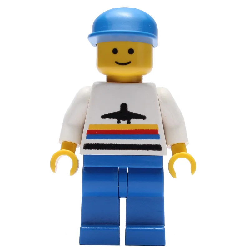 Man, White Shirt with Airplane, Blue Legs, Bl… — minifigurine LEGO | Brick Broker