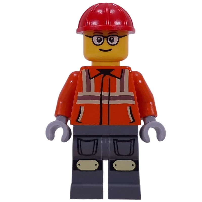 Construction Worker, Reddish Orange Safety Ja… — minifigurine LEGO | Brick Broker