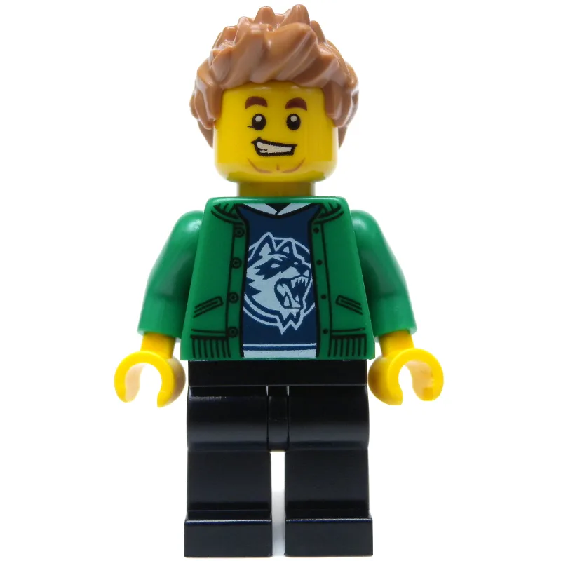 Man, Open Green Jacket, Black Legs, Medium No… — minifigurine LEGO | Brick Broker