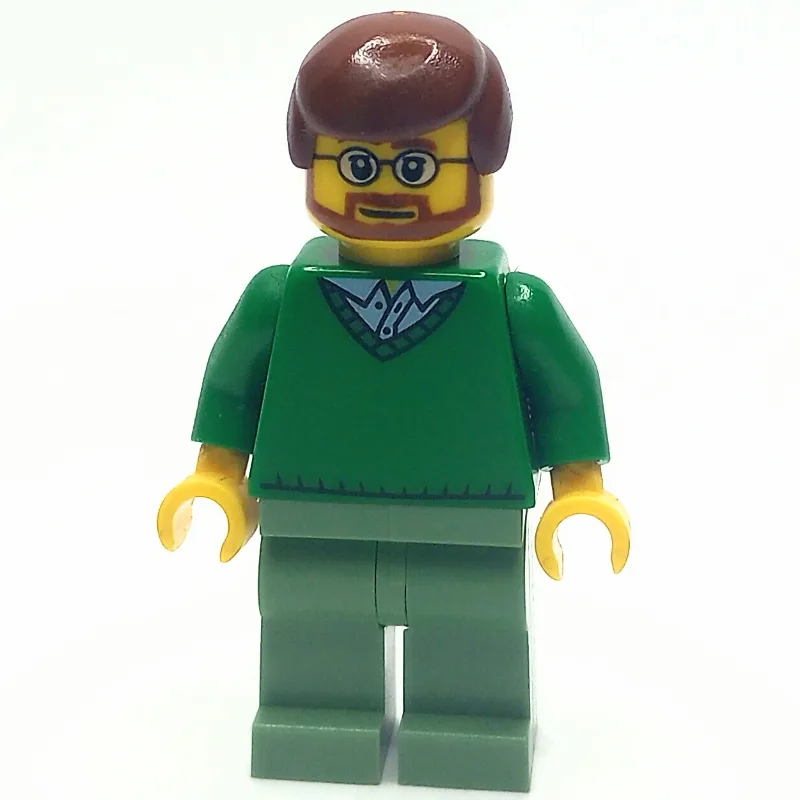 Man, Green V-Neck Sweater, Sand Green Legs, R… — minifigurine LEGO | Brick Broker