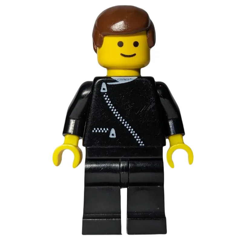 Man, Black Jacket with Zipper, Brown Hair — minifigurine LEGO | Brick Broker