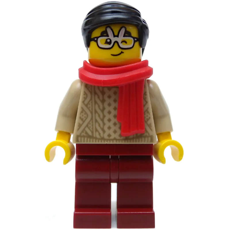 Tan Torso, Dark Red Legs, Black Hair, Red Sca… — minifigurine LEGO | Brick Broker