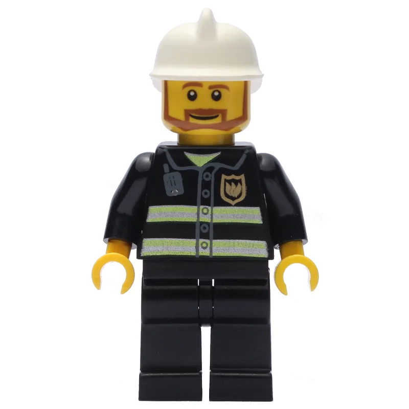 Fireman, Black Fire Jacket with Reflective St… — minifigurine LEGO | Brick Broker