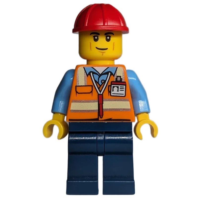 Construction Worker - Orange Torso, Dark Blue… — minifigurine LEGO | Brick Broker