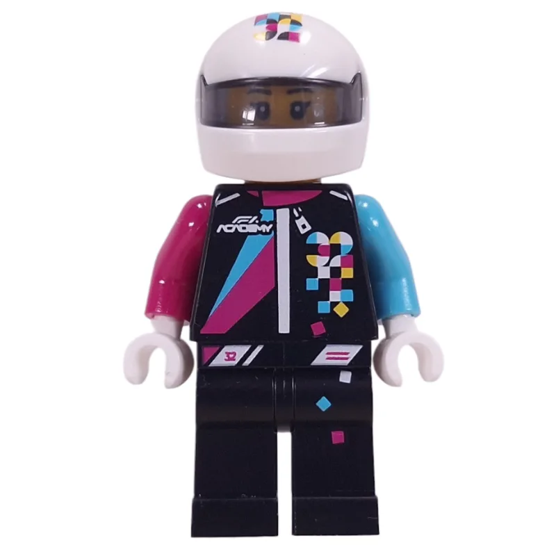 F1 ACADEMY Driver, Black Suit, White Helmet — minifigurine LEGO | Brick Broker