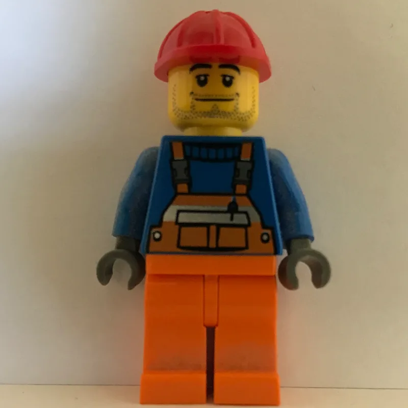 Construction Worker, Orange Overalls over Blu… — minifigurine LEGO | Brick Broker