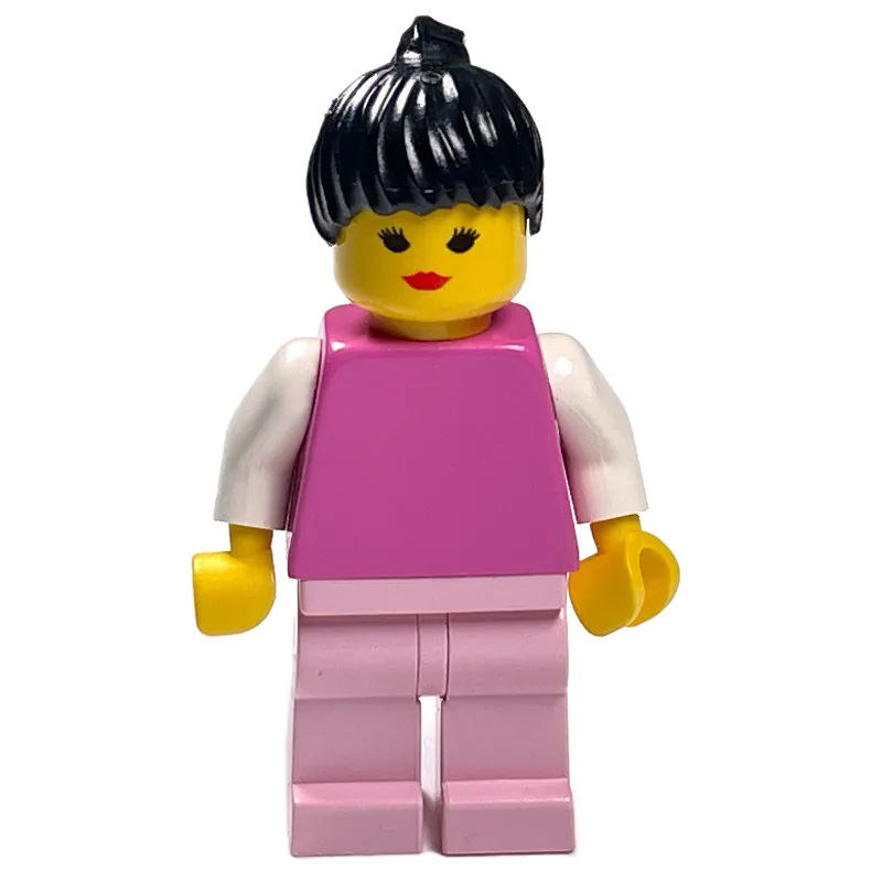 Medium Dark Pink Torso, Pink Legs, Black Hair — minifigurine LEGO | Brick Broker