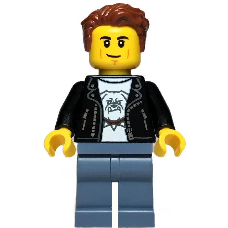 Man, Black Leather Jacket, Sand Blue Legs, Re… — minifigurine LEGO | Brick Broker