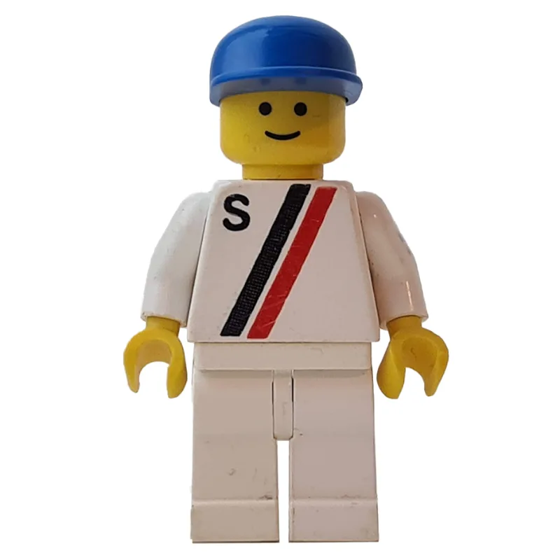 Racer, White Shirt with Two Stripes and 'S',… — minifigurine LEGO | Brick Broker