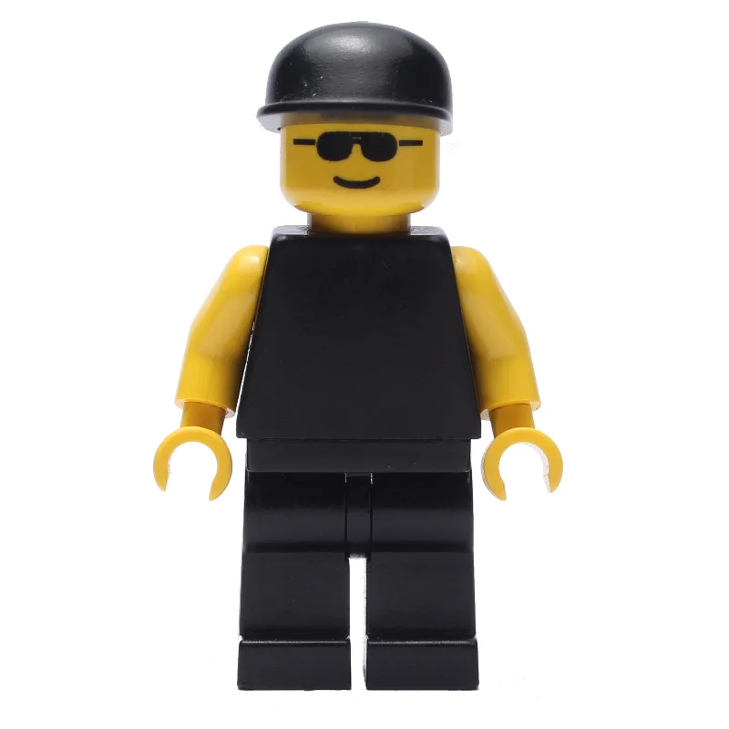Black Torso, Yellow Arms, Black Legs, Black C… — minifigurine LEGO | Brick Broker