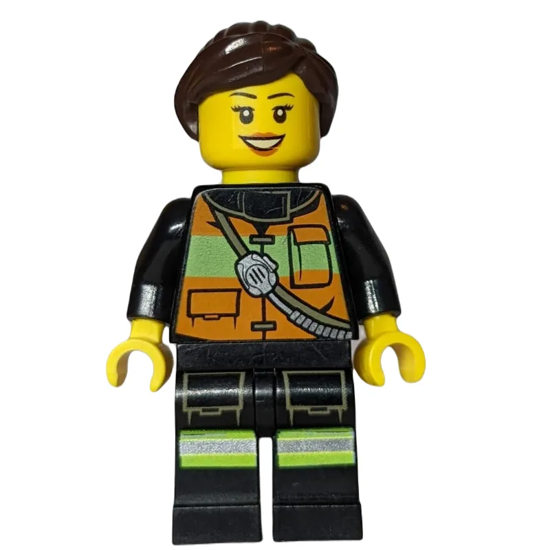 Firewoman, Orange Safety Vest with Radio, Dar… — minifigurine LEGO | Brick Broker