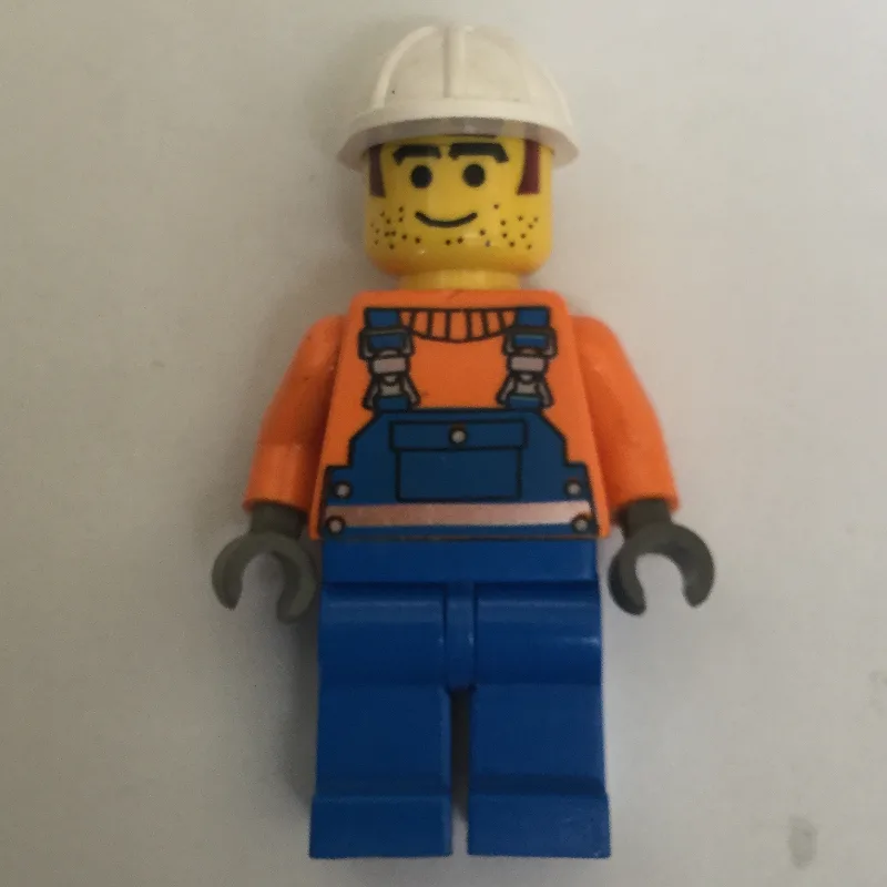 Construction Worker, Blue Overalls over Orang… — minifigurine LEGO | Brick Broker