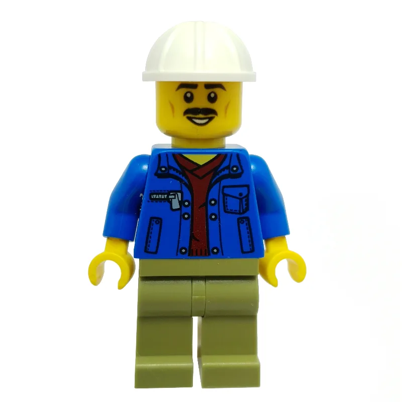 Construction Worker, Blue Jacket, Olive Green… — minifigurine LEGO | Brick Broker