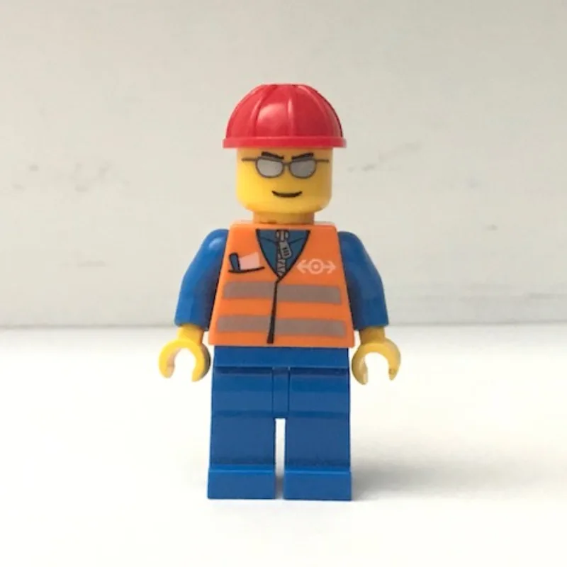 Worker - Orange Safety Vest, Blue Legs, Red H… — minifigurine LEGO | Brick Broker