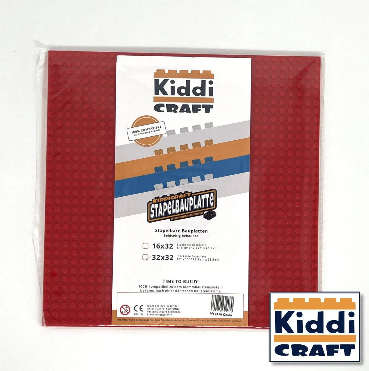 Kiddicraft Plaque de base empilable 32 x 32 - Rouge (KID-KC32RSA) - prix | Brick Broker
