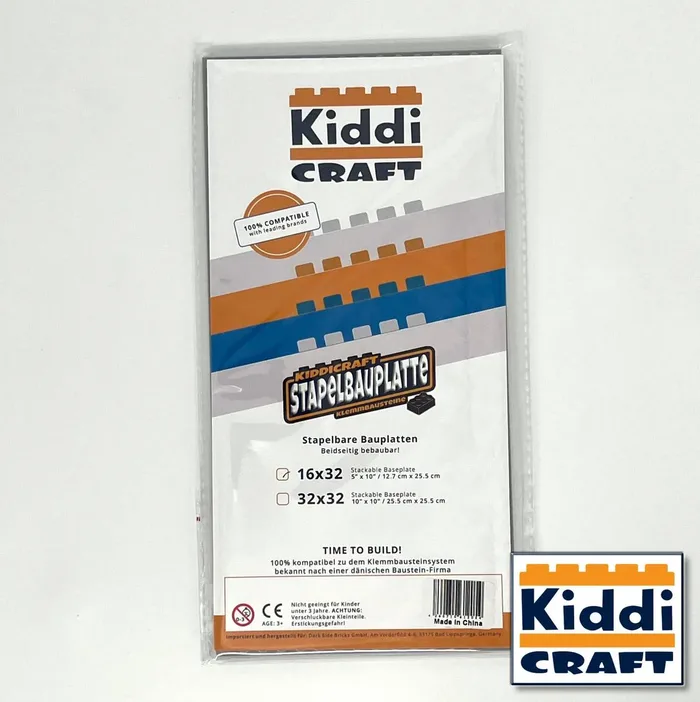 Kiddicraft Plaque de base empilable 16 x 32 - Gris clair (KID-KC16LGSA) - prix | Brick Broker