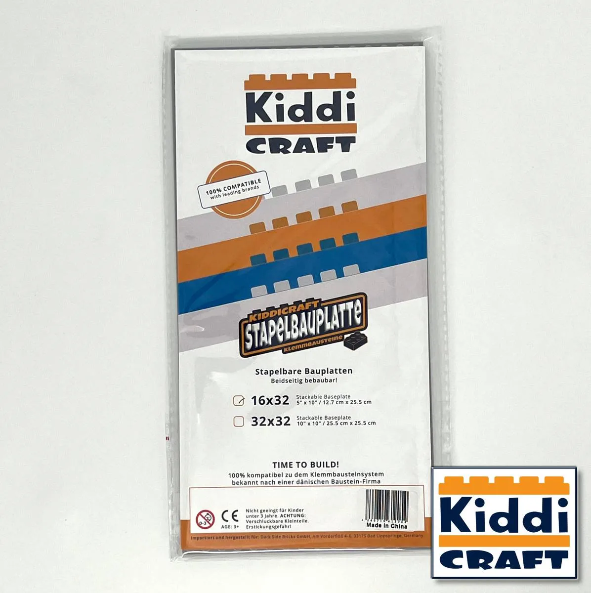 Kiddicraft Plaque de base empilable 16 x 32 - Gris clair (KID-KC16LGSA) - prix | Brick Broker