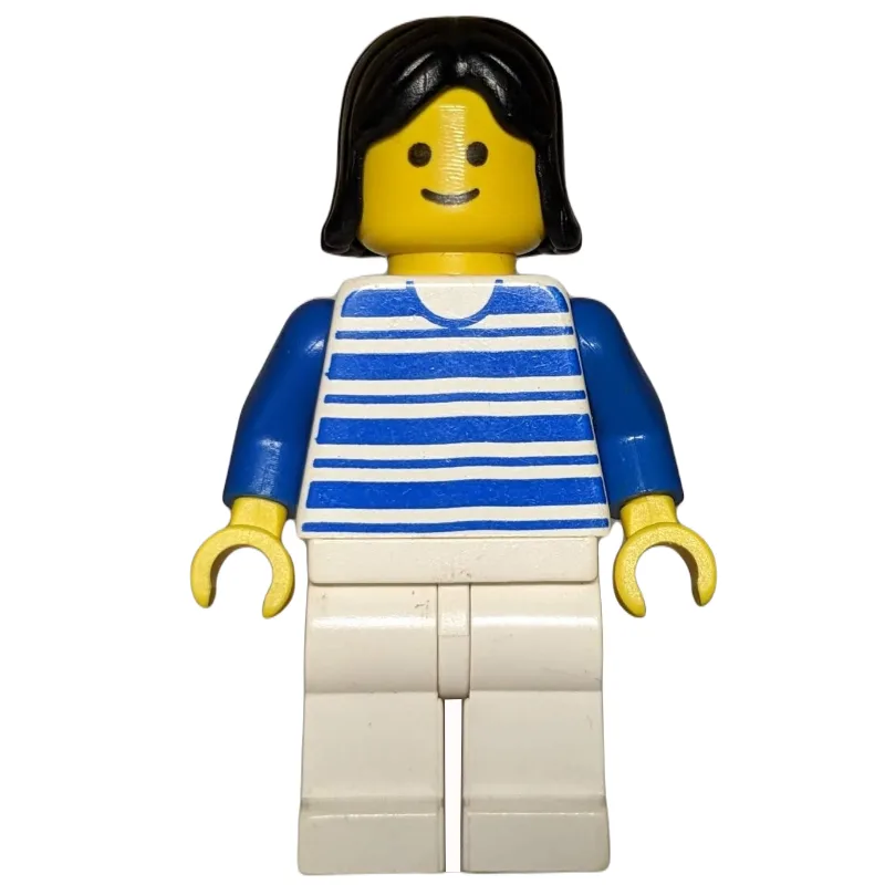 Woman, White and Blue Striped Shirt, White Le… — minifigurine LEGO | Brick Broker