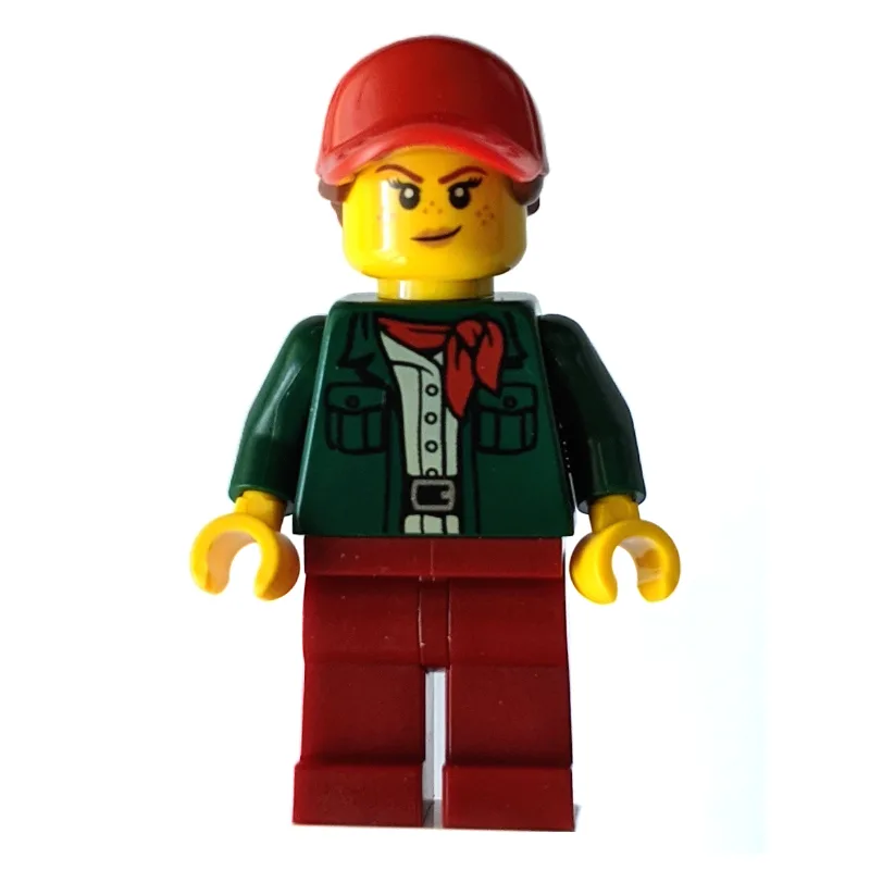 Woman, Open Dark Green Jacket with Red Necker… — minifigurine LEGO | Brick Broker