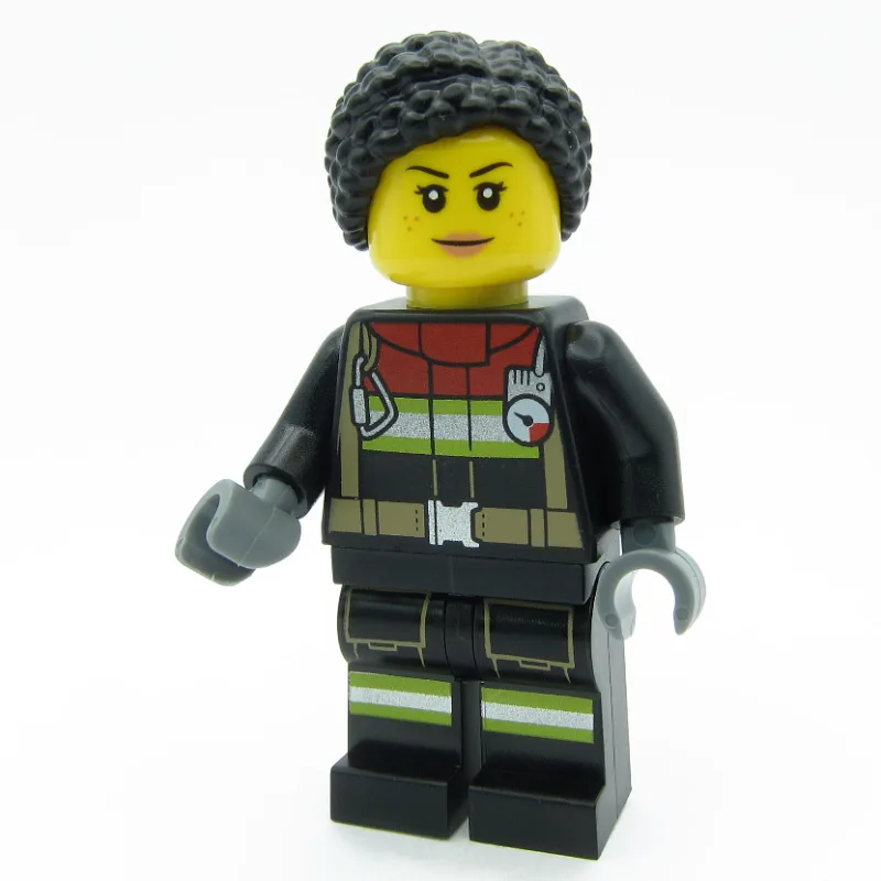 Firefighter, Black Fire Suit, Black Hair — minifigurine LEGO | Brick Broker