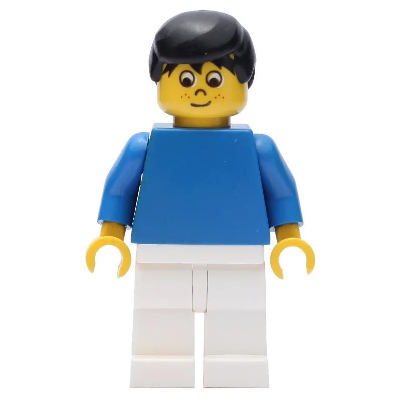 Soccer Player Blue Torso, White Legs, Black H… — minifigurine LEGO | Brick Broker