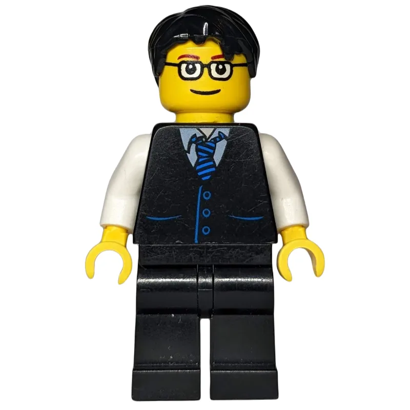 Man, Black Vest and Tie, Black Legs, Black Ha… — minifigurine LEGO | Brick Broker
