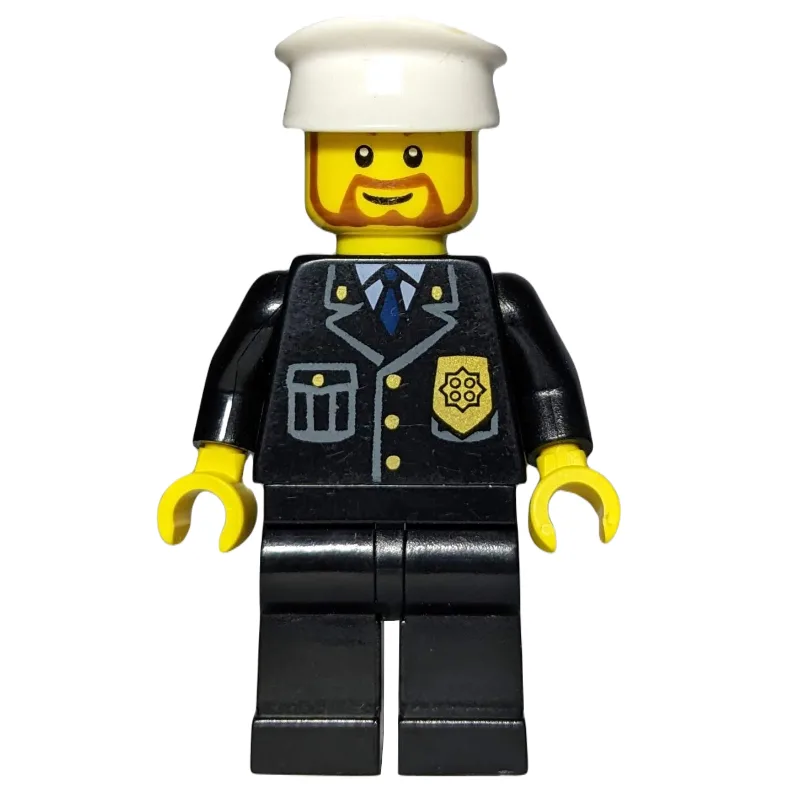 Policeman, Black Suit with Badge, White Hat,… — minifigurine LEGO | Brick Broker