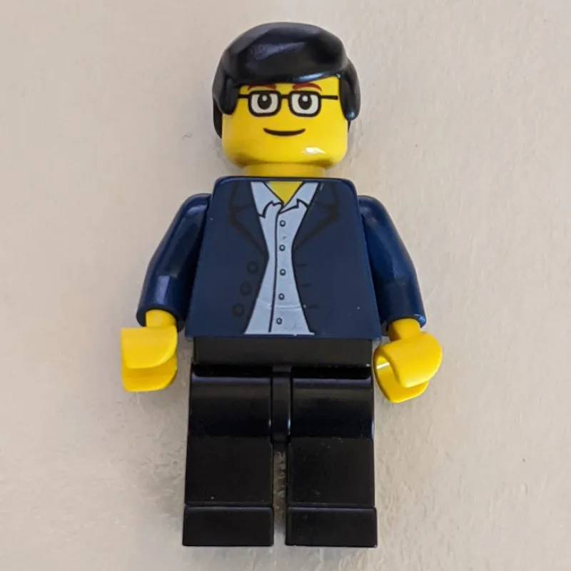 Man - Dark Blue Jacket, Black Legs, Glasses — minifigurine LEGO | Brick Broker