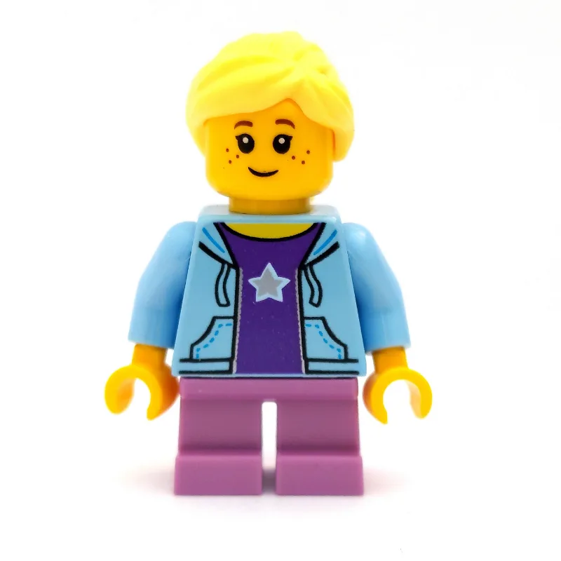Girl, Open Bright Light Blue Hoodie over Dark… — minifigurine LEGO | Brick Broker
