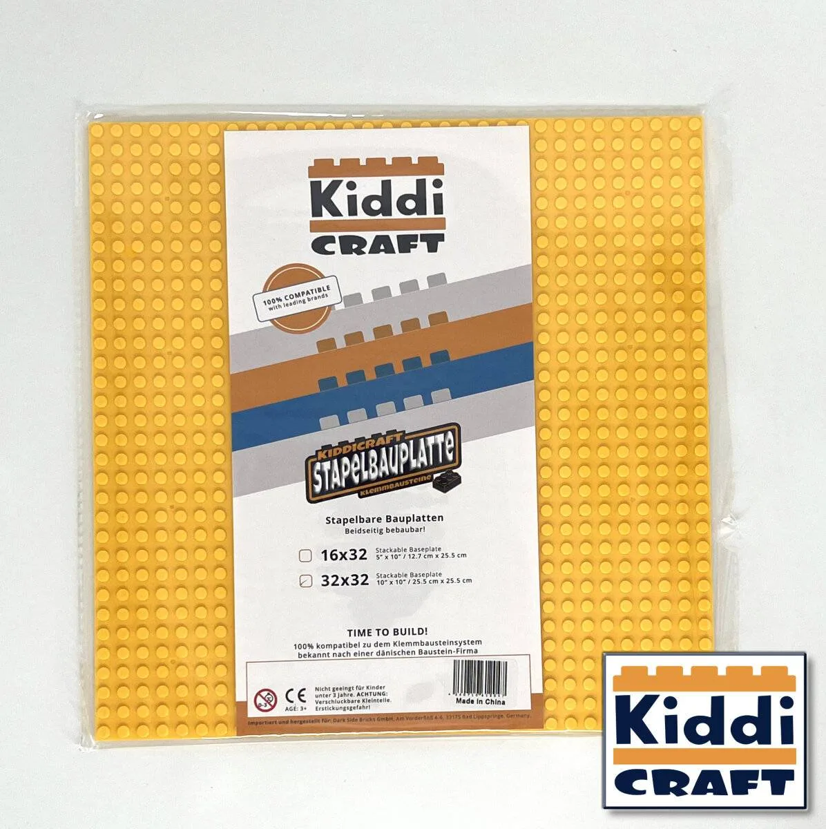 Kiddicraft Plaque de base empilable 32 x 32 - Jaune (KID-KC32GBSA) - prix | Brick Broker