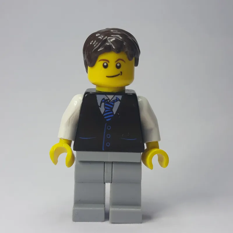 Man, Black Vest and Tie, Light Bluish Gray Le… — minifigurine LEGO | Brick Broker