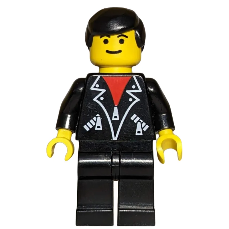 Man, Open Black Jacket over Red Shirt, Black… — minifigurine LEGO | Brick Broker