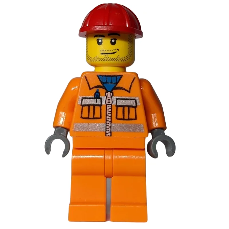 Construction Worker, Orange Jacket with Zippe… — minifigurine LEGO | Brick Broker
