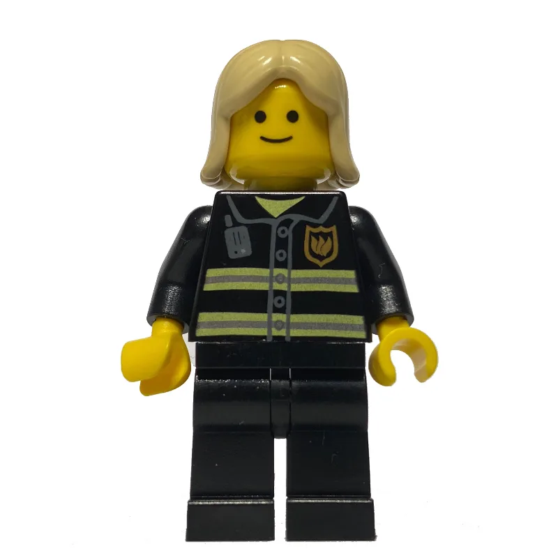 Fire Fighter, Black Torso, Black Legs, Tan Ha… — minifigurine LEGO | Brick Broker