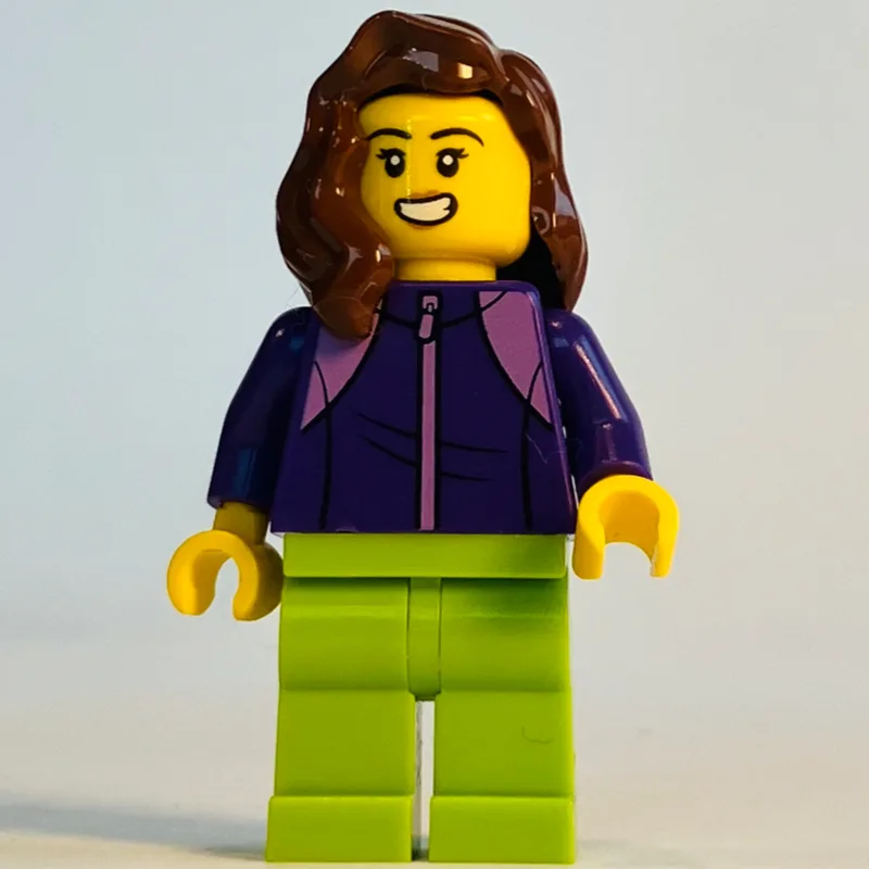 Dark Purple Torso, Lime Legs, Reddish Brown H… — minifigurine LEGO | Brick Broker