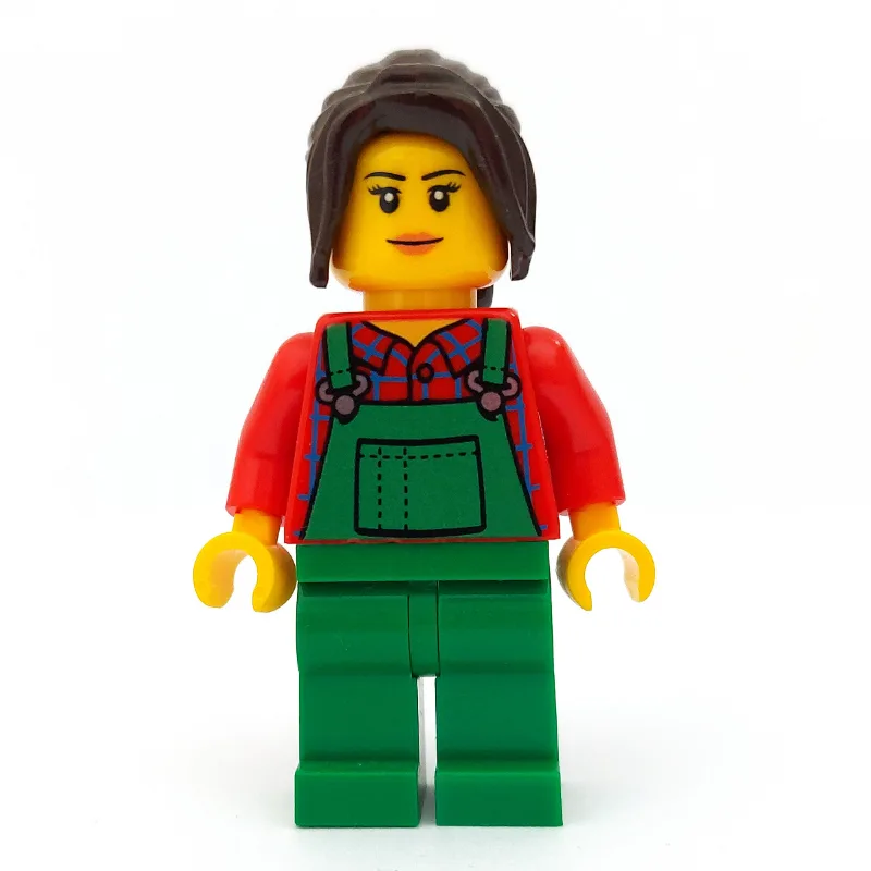 Woman, Green Overalls over Red Plaid Shirt, D… — minifigurine LEGO | Brick Broker