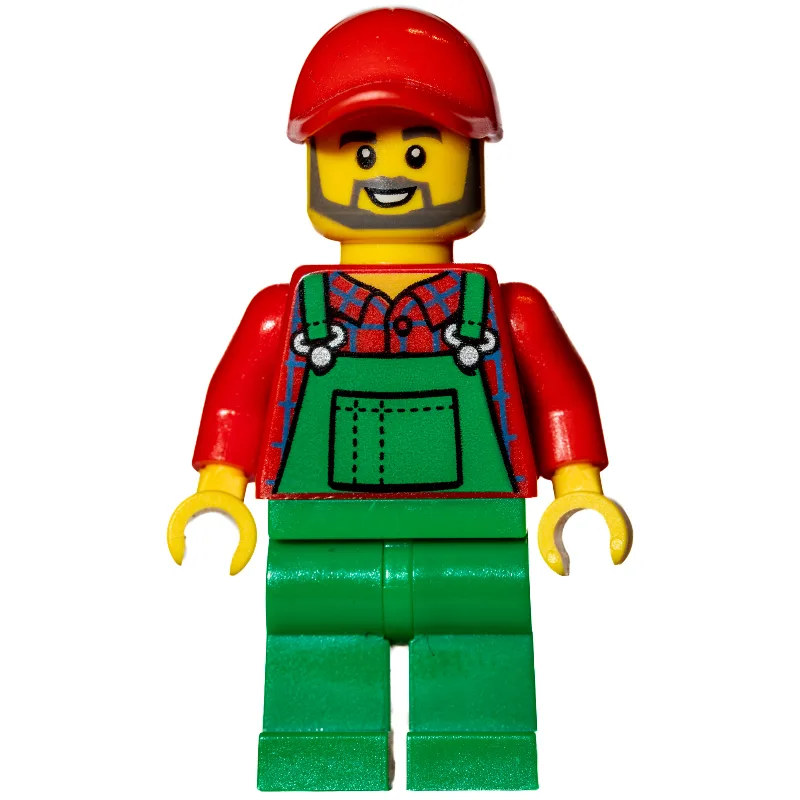 Man, Green Overalls over Red Shirt, Red Cap,… — minifigurine LEGO | Brick Broker