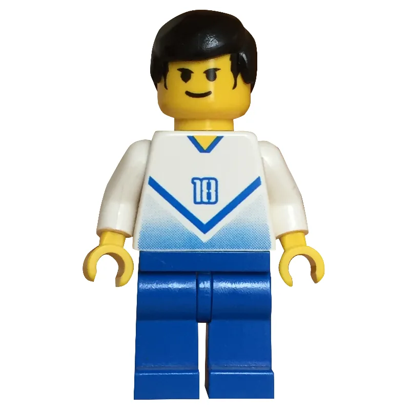 Soccer Player White Torso, Blue Legs, #18 — minifigurine LEGO | Brick Broker