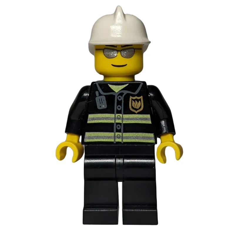 Fireman, Black Fire Jacket, White Helmet, Sil… — minifigurine LEGO | Brick Broker