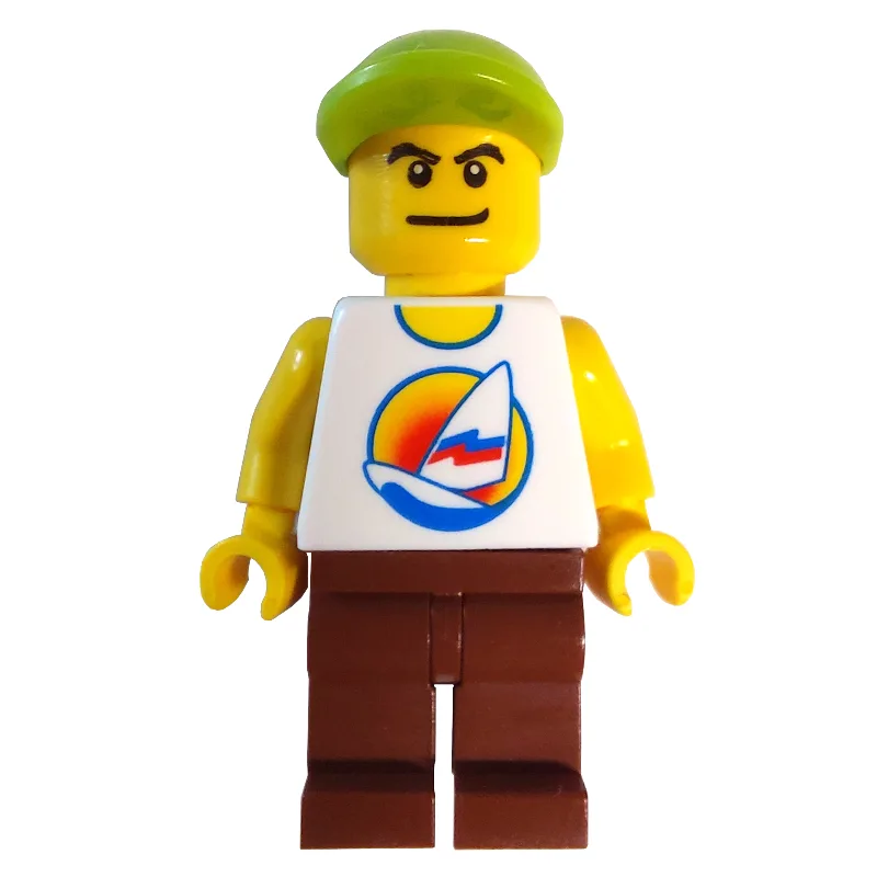 White Torso with Surfboard, Reddish Brown Leg… — minifigurine LEGO | Brick Broker