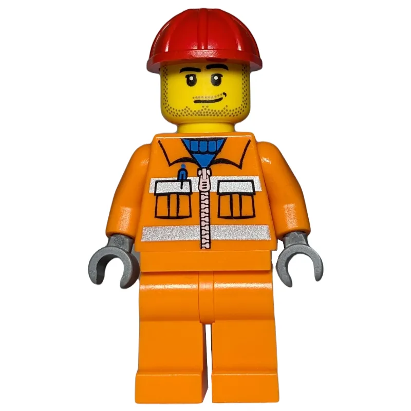 Construction Worker, Orange Jacket with Zippe… — minifigurine LEGO | Brick Broker