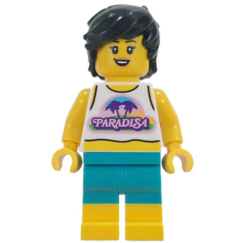 Woman, White Vest, Dark Turquoise Shorts, Bla… — minifigurine LEGO | Brick Broker