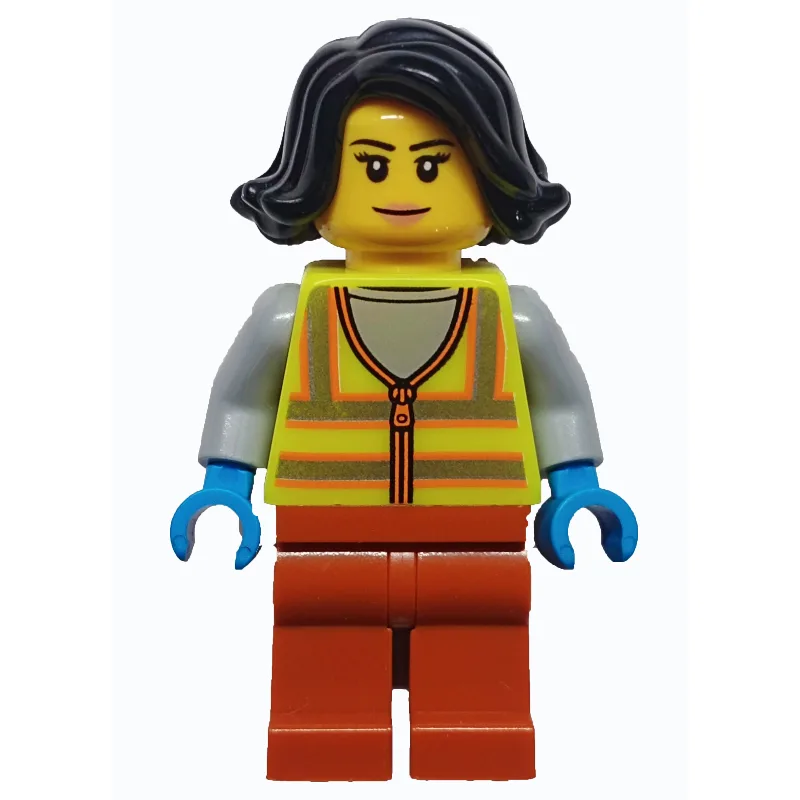 Woman, Vibrant Yellow Safety Vest, Dark Orang… — minifigurine LEGO | Brick Broker
