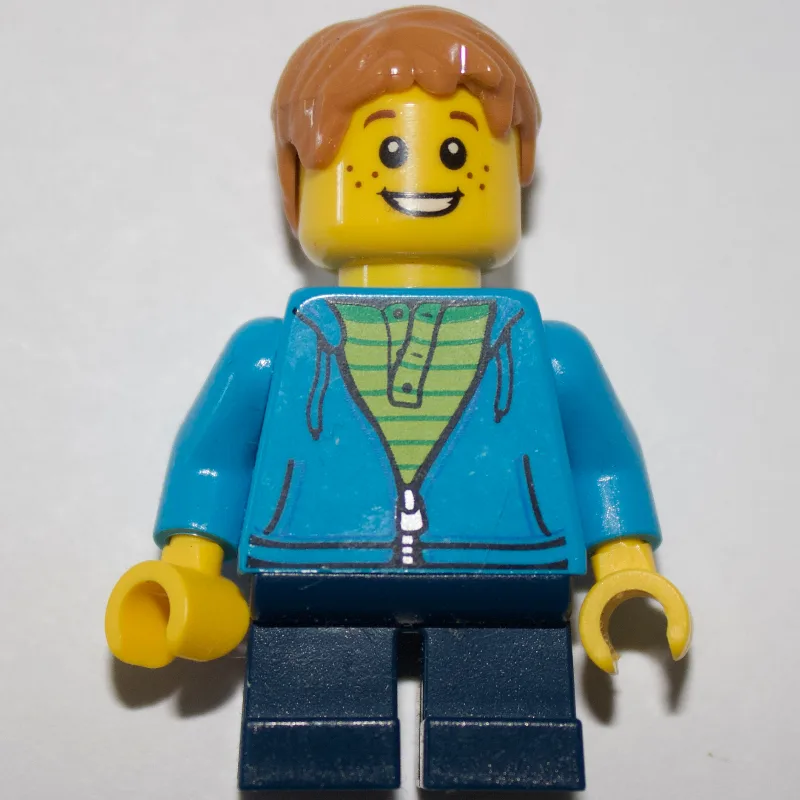 Boy, Open Dark Azure Hoodie with Zipper, Shor… — minifigurine LEGO | Brick Broker
