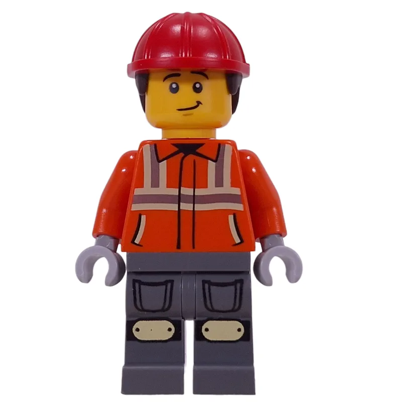 Construction Worker, Reddish Orange Safety Ja… — minifigurine LEGO | Brick Broker