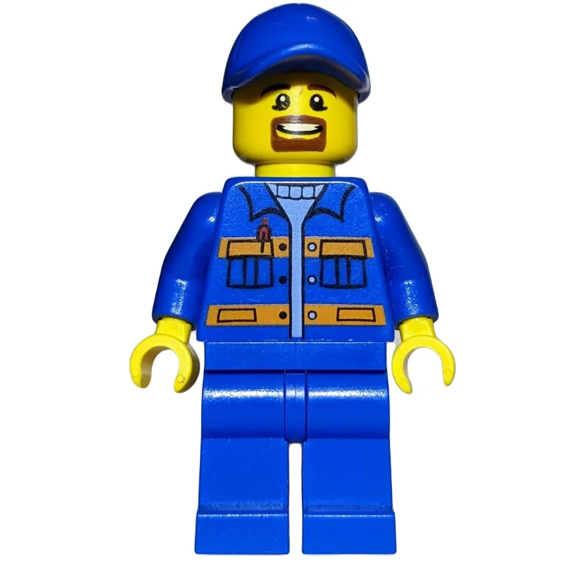 Worker, Blue Jacket with Orange Stripes, Blue… — minifigurine LEGO | Brick Broker
