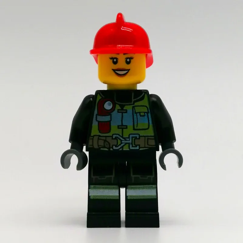 Fire Fighter - Black Torso, Black Legs, Red H… — minifigurine LEGO | Brick Broker