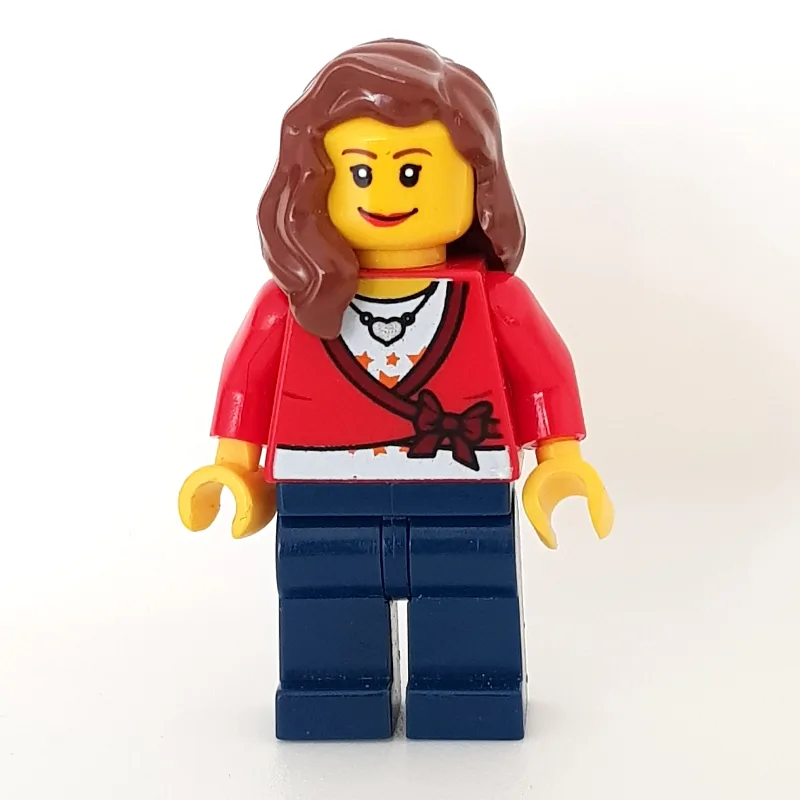 Woman, Cardigan Tied with Bow and Necklace, D… — minifigurine LEGO | Brick Broker